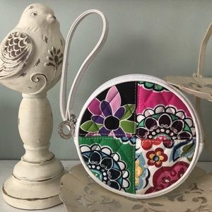 Vera Bradley white leather accents round wristlet
